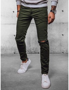 Dstreet Trendové děravé zelené pánské džíny