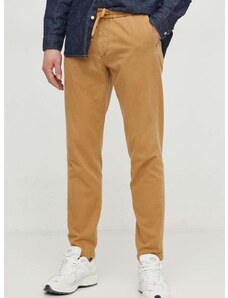 Kalhoty Tommy Hilfiger pánské, hnědá barva, přiléhavé