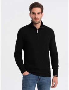 Ombre Men's knitted sweater with spread collar - black