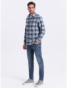 Ombre Men's plaid flannel shirt - blue-gray