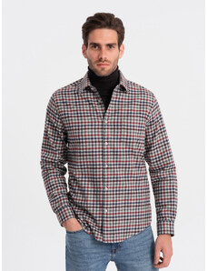 Ombre Men's checkered flannel shirt - navy blue and red