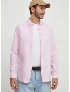 Bavlněná košile United Colors of Benetton růžová barva, regular, s límečkem button-down