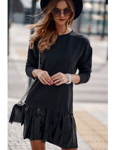 Fasardi Volné bavlněné šaty s volánky, černé FI665