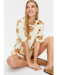 Trendyol Ecru 100% Cotton Teddy Bear Patterned Knitted Pajama Set