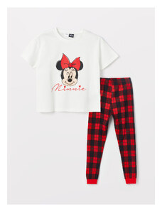 LC Waikiki Crew Neck Minnie Mouse Printed Short Sleeve Girls Kids Pajamas Set