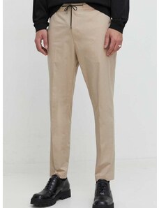 Kalhoty HUGO pánské, béžová barva, jednoduché