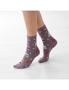 Blancheporte Sada 4 párů ponožek se sladěným motivem "les" karamelová/fialová 35-38