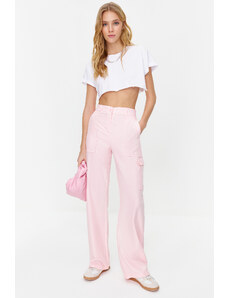 Trendyol Pink Cargo Wide Leg Contrast Stitch Detail Woven Trousers