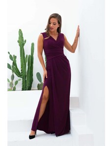 Carmen Damson Sandy Slit Long Evening Dress