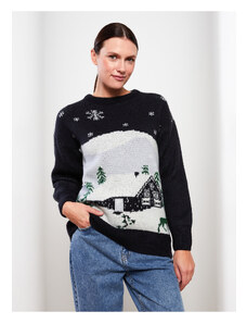 LC Waikiki Women's Christmas Themed Long Sleeve Knitwear Sweater