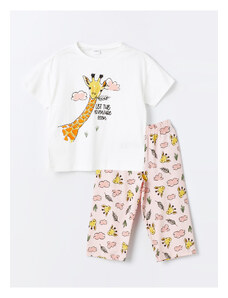 LC Waikiki Crew Neck Printed Short Sleeve Girls' Pajamas Set