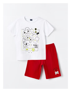 LC Waikiki Crew Neck Printed Short Sleeve Boys' Shorts Pajamas Set