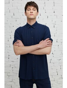 ALTINYILDIZ CLASSICS Men's Navy Blue Slim Fit Slim Fit Shirt with Buttons and Pocket Short Sleeved Shirt.