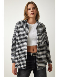 Happiness İstanbul Women's Black and White Houndstooth Patterned Cachet Jacket Shirt