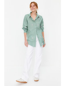 Trendyol Khaki Floral Embroidered Woven Shirt