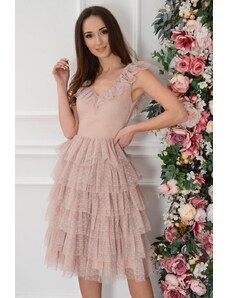 Pudrově růžové midi šaty s tylovými volánky Vienn
