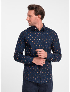 Ombre Clothing Pánská bavlněná vzorovaná košile SLIM FIT - inkoustová V3 OM-SHCS-0151