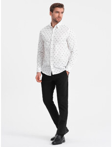 Ombre Clothing Pánská vzorovaná bavlněná košile SLIM FIT - bílá V2 OM-SHCS-0151