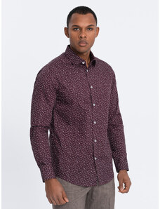 Ombre Men's cotton patterned SLIM FIT shirt - maroon