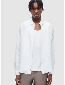 Lněná košile AllSaints CYPRESS bílá barva, relaxed, s klasickým límcem