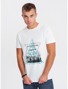 Ombre Clothing Pánské bavlněné tričko s potiskem - bílé V1 OM-TSPT-0165