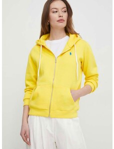 Mikina Polo Ralph Lauren dámská, žlutá barva, s kapucí, hladká, 211943008