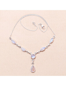 Nefertitis Měsíční kámen duhový náhrdelník stříbro Ag 925 N122 - 44 - 46 cm, 14 g