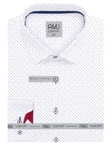 Pánská košile AMJ Comfort - bílá s modrým / červeným vzorem - prodloužený rukáv VDBR1333pr