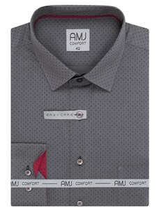 Pánská košile AMJ Comfort - šedá s červeným prokladem VDBR1328