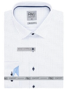 Pánská košile AMJ Slim fit bílá s modrým vzorem - prodloužený rukáv VDSBR1322pr