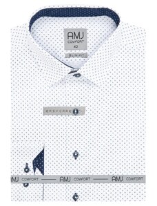 Pánská košile AMJ Slim fit bílá s modrým vzorem VDSBR1325
