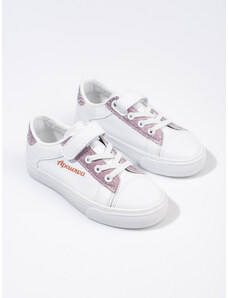 White Shelvt baby sneakers with pink glitter