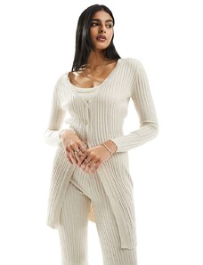ONLY longline knitted cardigan co-ord in beige-Neutral