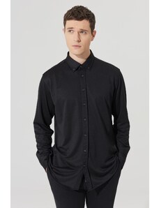 ALTINYILDIZ CLASSICS Men's Black Comfort Fit Comfy Cut Buttoned Collar Cotton Shirt.