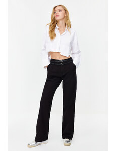 Trendyol Black Belt Detailed High Waist Wide Leg Jeans