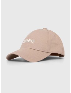 Bavlněná baseballová čepice HUGO šedá barva, s aplikací, 50496033
