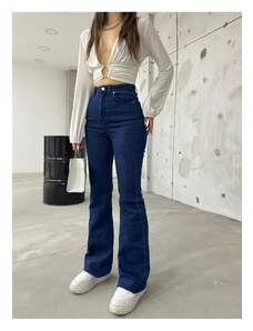 BİKELİFE Women's Navy Blue High Waist Flexible Camisole Jeans