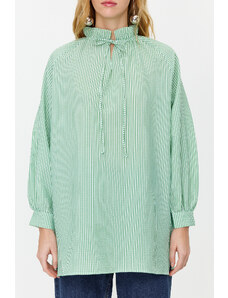 Trendyol Mint Striped Comfort Fit See-through Woven Tunic