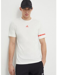 Bavlněné tričko adidas béžová barva, IS2870
