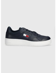 Kožené sneakers boty Tommy Jeans TJM RETRO BASKET ESS černá barva, EM0EM01395