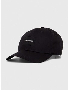Bavlněná baseballová čepice Calvin Klein černá barva, s aplikací, KM0KM00983