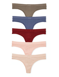 Victoria's Secret PINK 5 ks bavlněná tanga kalhotky 5-Pack Cotton Tea-Dye Thong Panties II