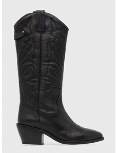 Westernové kožené boty Pepe Jeans APRIL BASS dámské, černá barva, na podpatku, APRIL BASS