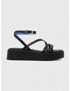 Kožené sandály Tommy Hilfiger TH STRAP PLATFORM dámské, černá barva, na platformě, FW0FW07728