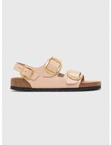 Kožené sandály Birkenstock Milano Big Buckle dámské, béžová barva, 1026484