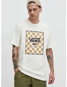Bavlněné tričko Vans béžová barva, s potiskem