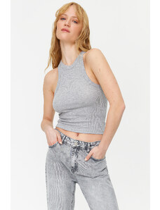 Trendyol Gray Melange Fitted Regular Length Halter Collar Ribbed Cotton Flexible Knitted Undershirt Knitted Undershirt