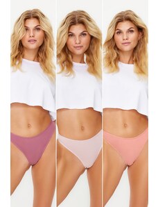 Trendyol Purple-Multicolor 3 Pack Cotton Thong Knitted Panties