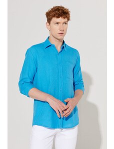 AC&Co / Altınyıldız Classics Men's Saks Comfort Fit Wide Cut, Classic Collar 100% Cotton Muslin Shirt.