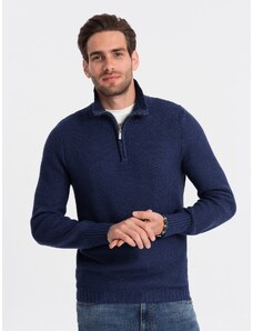 Ombre Men's knitted sweater with spread collar - dark blue